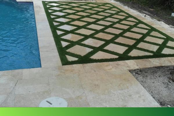 decorative artificial grass by pool
