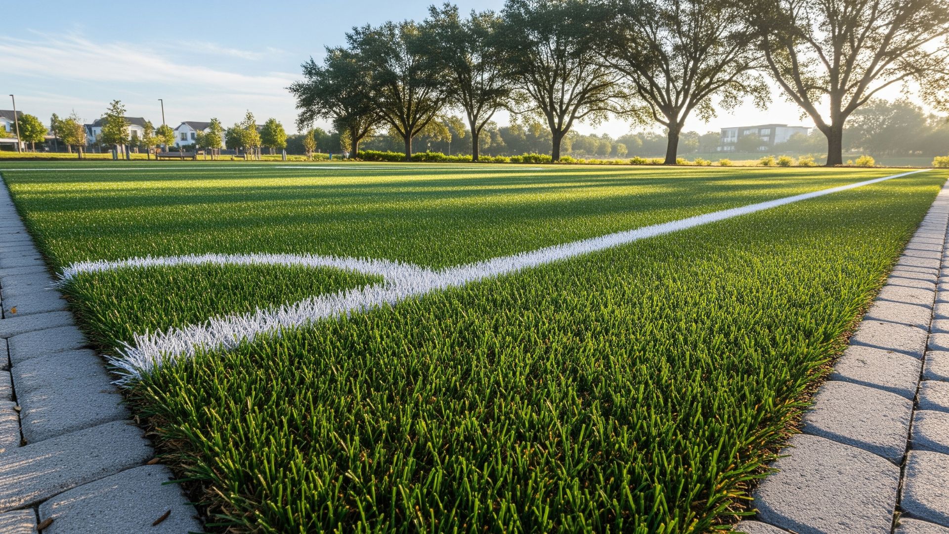 A beautifully restored artificial lawn, showcasing the vibrant green of a well-maintained turf.