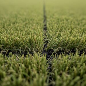 A repaired seam in an artificial turf lawn.