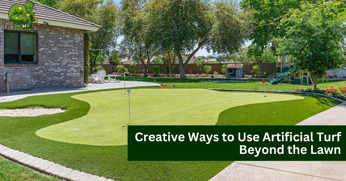 Creative backyard turf design ideas, including putting greens, pet zones, and poolside patios.